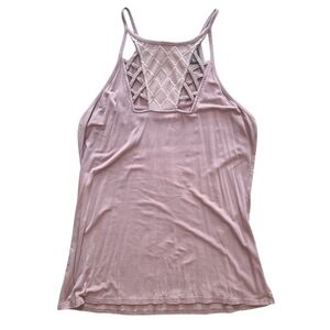 Red by BKE Buckle Lavender Lattice High Neck Tank Top Medium
